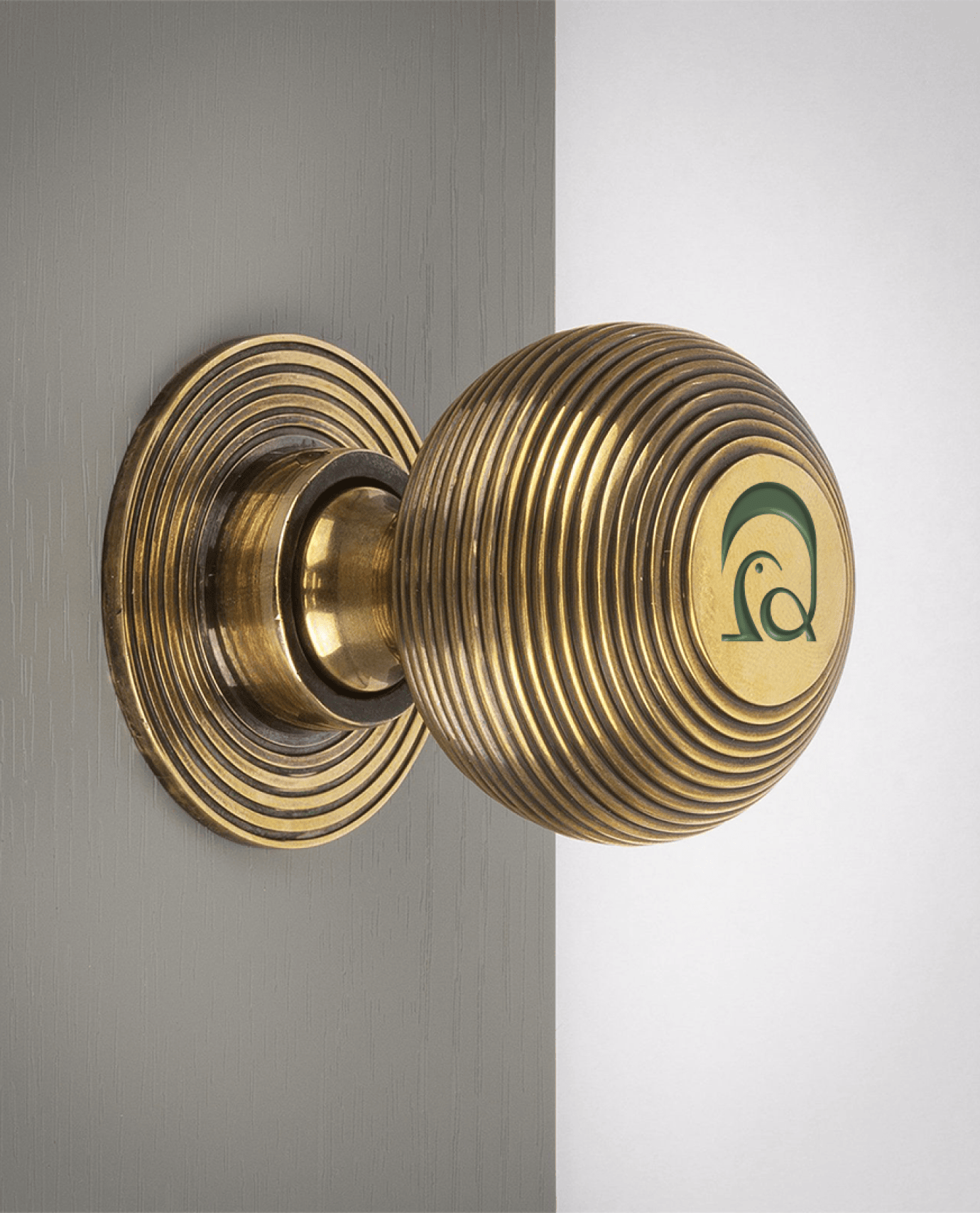 Sanctuary door handle with brand mark